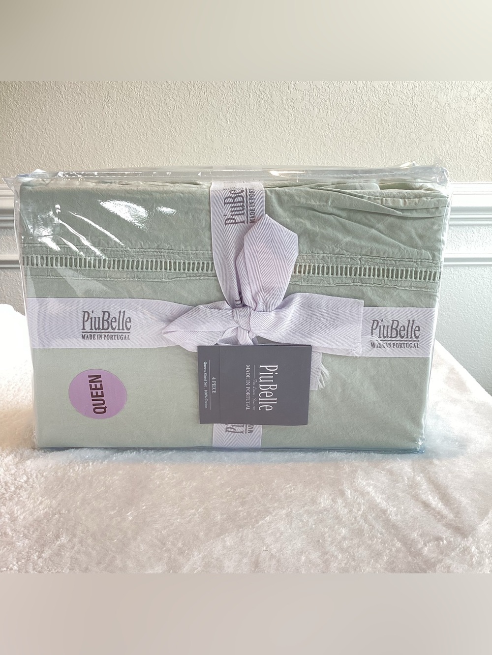 PiuBelle Portuguese Cotton Sheet Set Queen NEW Made in Portugal Sage Green